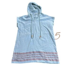Light Blue Hooded Tunic with Striped Hem swimsuit coverup beach